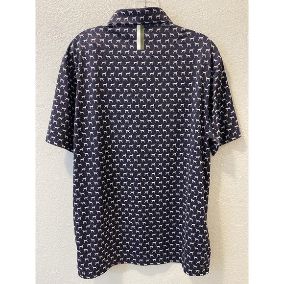 Rhoback Mens Performance Golf Polo Size M “The GSP” Short Sleeve Dog Print Navy - Picture 2 of 9